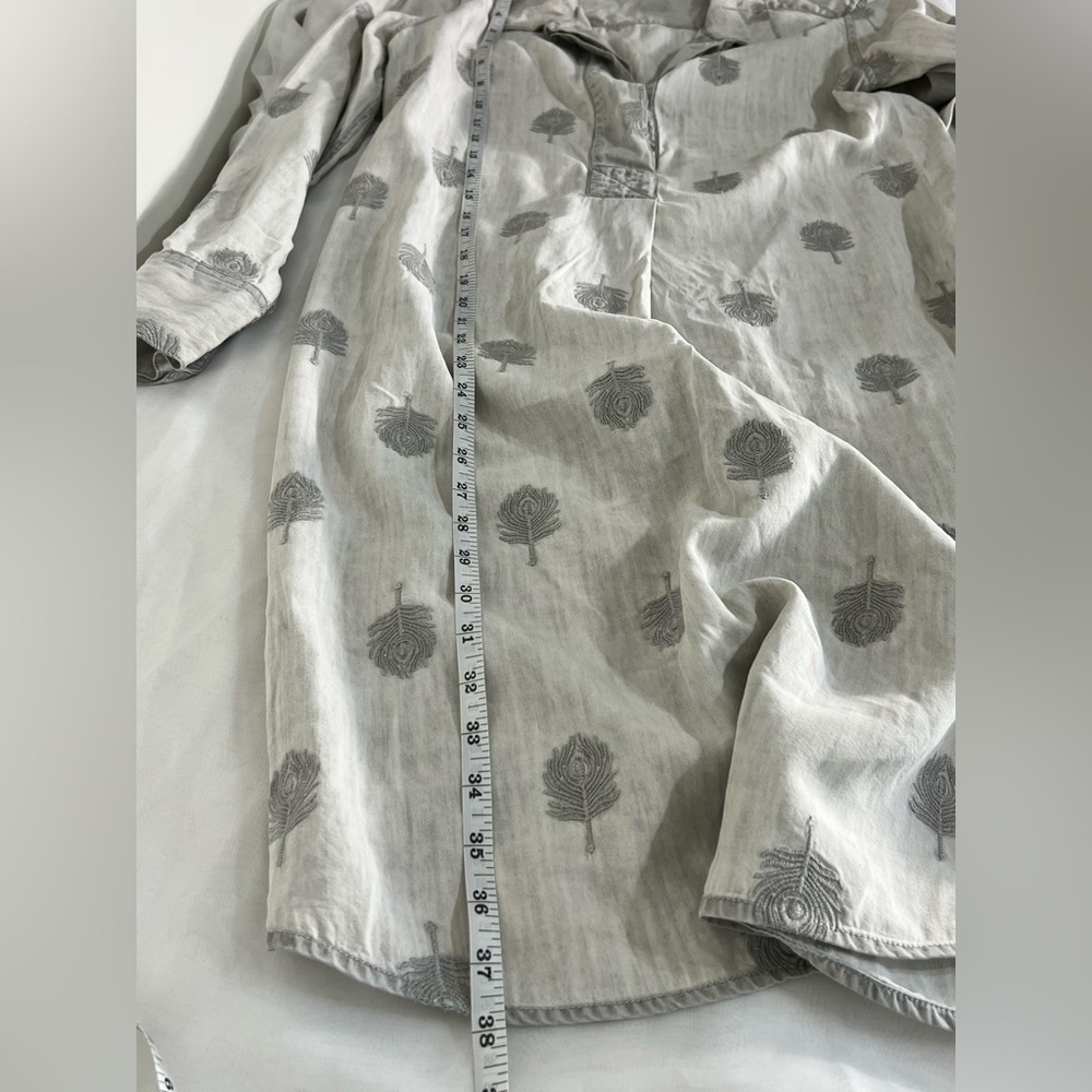Soft Surroundings- Tencel Lyocell Chambray Feather Embroidered Dress, Sz Medium - Picture 6 of 10
